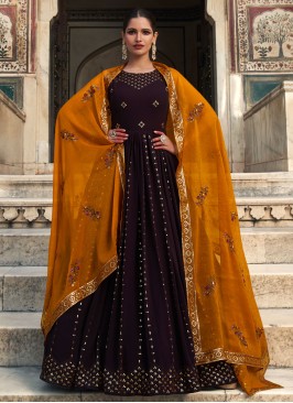 Purple Sequins Enhanced Designer Gown with Dupatta