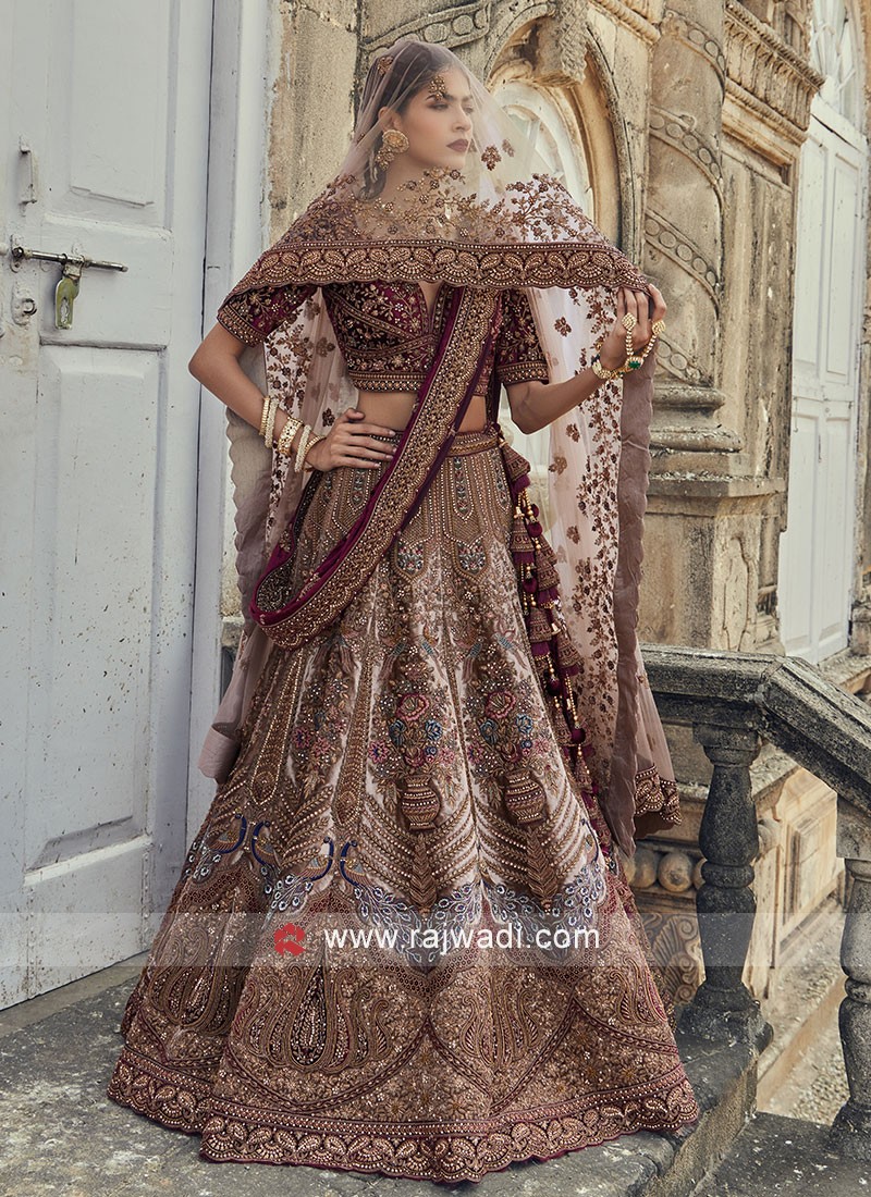 Onion with Maroon Zari and Embroidery work Semi Stitched Designer Brid –  Seasons Chennai