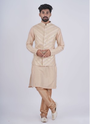Exclusive Golden Nehru Jacket Set in Silk