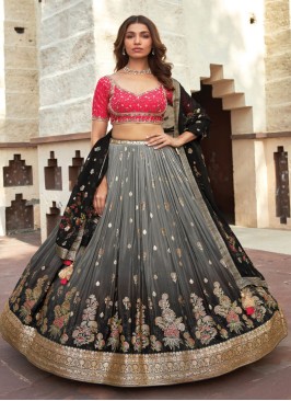 Exclusive Grey Designer Chiffon Lehenga Choli For Wedding