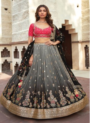 Exclusive Grey Designer Chiffon Lehenga Choli For Wedding