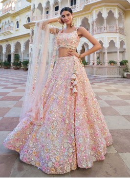 Exclusive Light Peach Floral Patch Embroidered Lehenga Choli