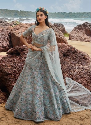 Exclusive Light Pista Green Floral Embroidered Lehenga Choli