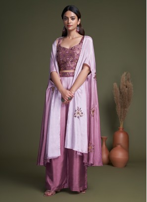 Shaded Pink Chinon Embroidered Readymade Palazzo Suit