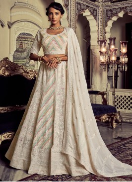 Georgette Off White Designer Lehenga Choli