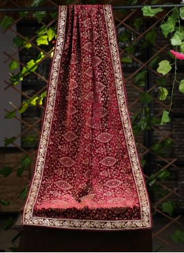 Exquisite Dark Maroon Dupatta In Velvet