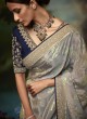 Dark Beige Shimmer Silk Saree with Fancy Floral Print