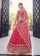 Exquisite Coral Red Georgette Zari Lehenga Choli