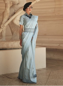 Grey Weaving Handloom Silk Classic Saree