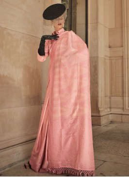 Exquisite Pink Woven Handloom Silk Trendy Saree