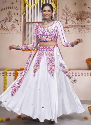 White Embroidered Rayon Garba Chaniya Choli