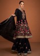 Elegant Black Floral Embroidery Chinon Silk Palazzo Suit