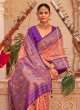 Peach and Purple Woven Patola Printed Silk Saree