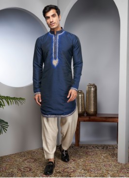 Blue Designer Embroidered Kurta Pajama