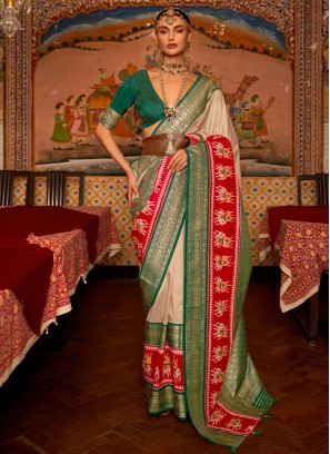 Fabulous Rose Gold and Green Silk Saree