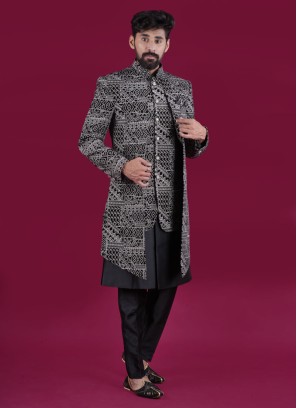 Fancy Black Jacket Style Indowestern In Velvet