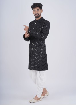 Fancy Black Silk Indowestern For Men