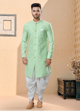 Fancy Digital Print Indowestern In Pista Green Color