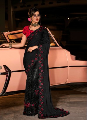 Fancy Fabric Diamond Black Designer Saree