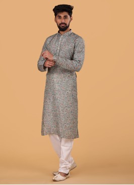 Fancy Floral Printed Sea Green Kurta Pajama