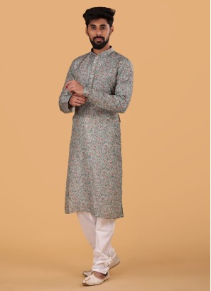 Fancy Floral Printed Sea Green Kurta Pajama