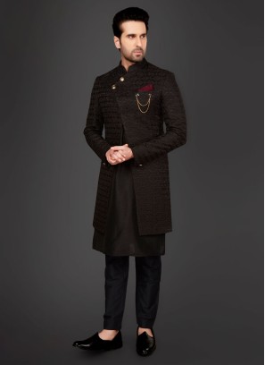 Fancy Jacket Style Indowestern In Black Color