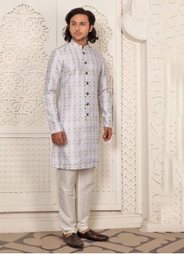 Fancy Print Indowestern In Powder Blue Color