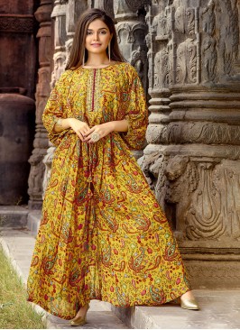 Fancy Printed Co-Ords Suit In Mustard Yellow Color