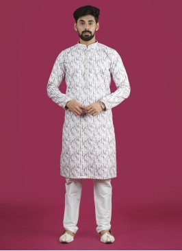 Fancy Printed Cotton Silk Kurta Pajama For Men