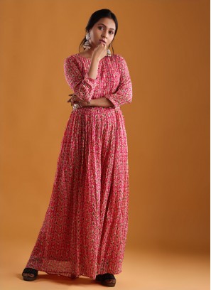 Fancy Printed Jumpsuit In Pink Color