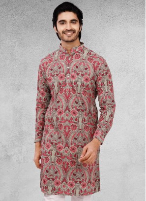 Fancy Printed Mens Kurta In Cotton Silk