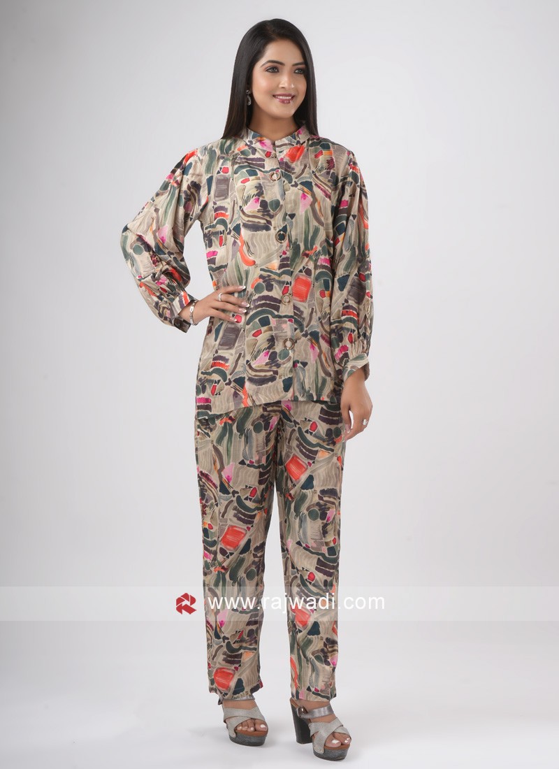 Fancy Printed Multi Color Coat Suit For Women