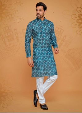 Fancy Printed Rama Blue Kurta Pajama