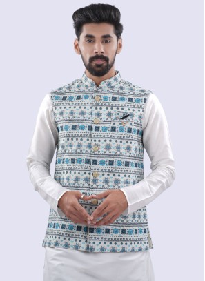 Fancy Printed Silk Nehru Jacket