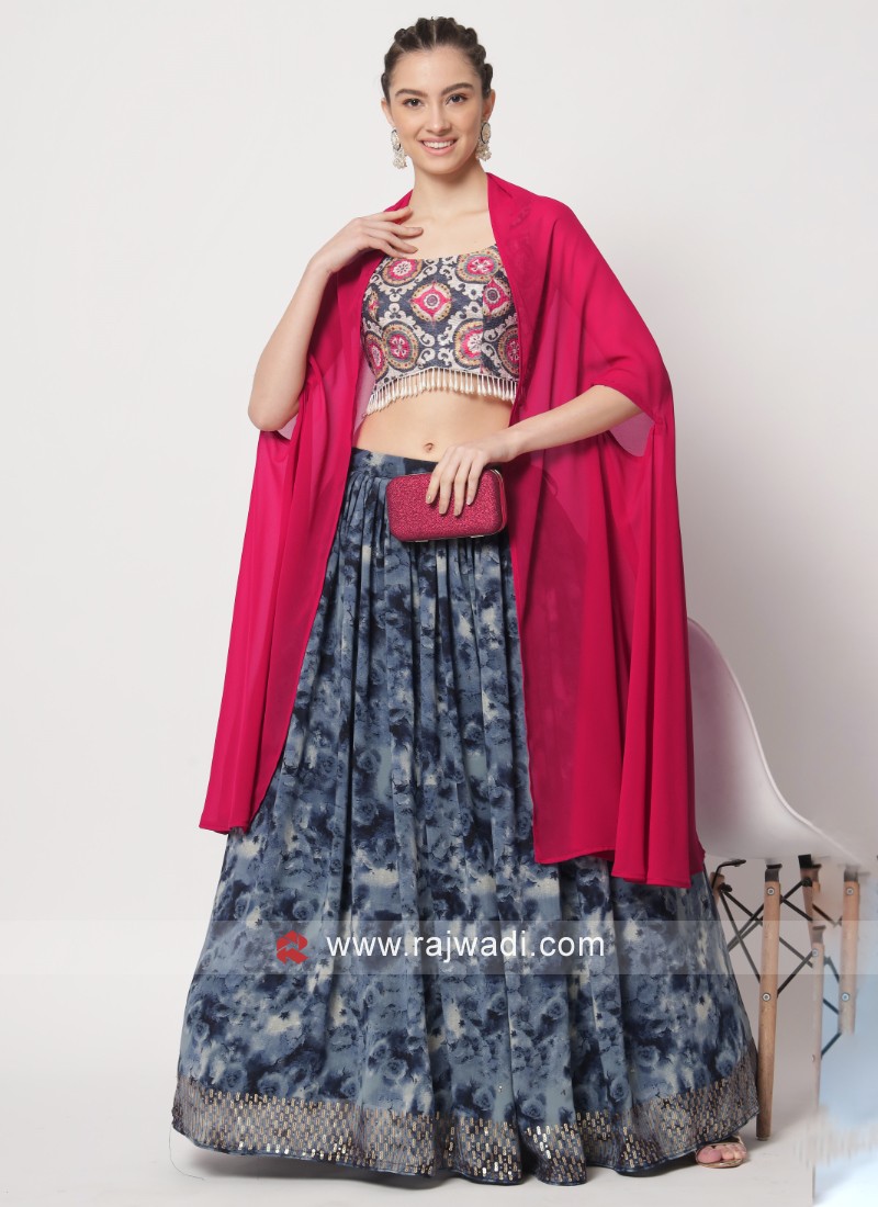 fancy printed wedding lehenga choli in silk 45993