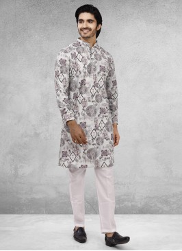 Fancy Printed White Kurta Pajama For Men