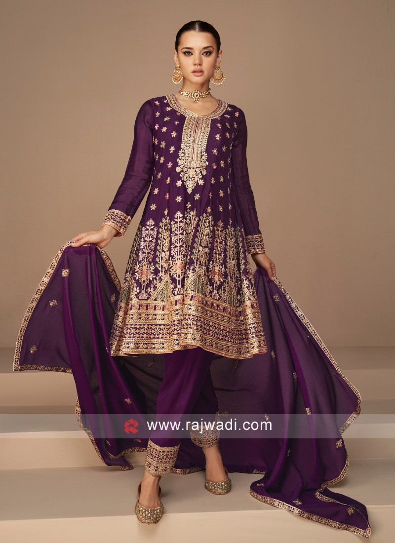 Georgette Self Design Ladies Panjabi Suits, Purple at Rs 2095 in Surat