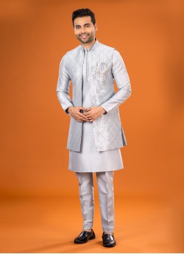 Fancy Sequins Work Nehru Jacket Set For Men