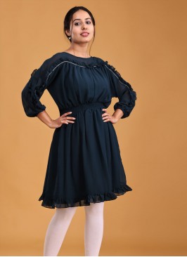 Fancy Tunic Top In Indigo Color