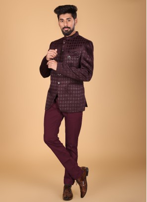 Fancy Wine Imported Fabric Jodhpuri Suit