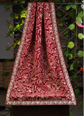 Fancy Work Desigenr Velvet Dupatta In Maroon