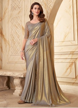 Shimmering Beige Party Wear Designer Saree