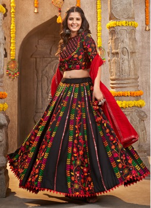 Beautiful Black Gamthi Embroidered Navratri Lehenga Choli