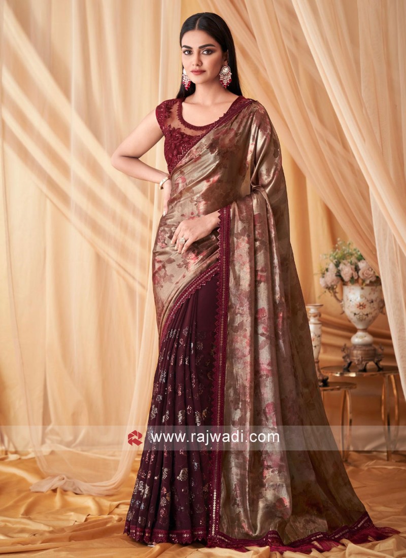 Buy Faux Georgette Festival Designer Half N Half Saree Online -