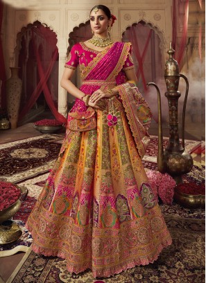 Buy Dazzling Brown Mirror Work Rajwadi Silk Wedding Wear Lehenga