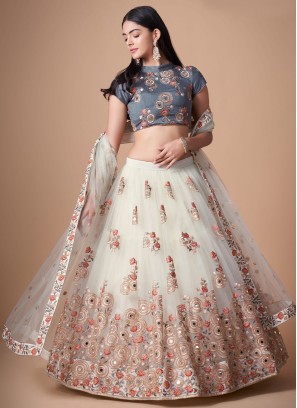 Delicate White Embroidered A Line Lehenga Choli