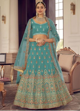 Fascinating Turquoise Wedding A Line Lehenga Choli