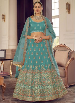 Fascinating Turquoise Wedding A Line Lehenga Choli