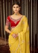 Fashionable Sequins Organza Yellow Contemporary Saree