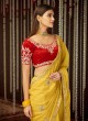 Fashionable Sequins Organza Yellow Contemporary Saree